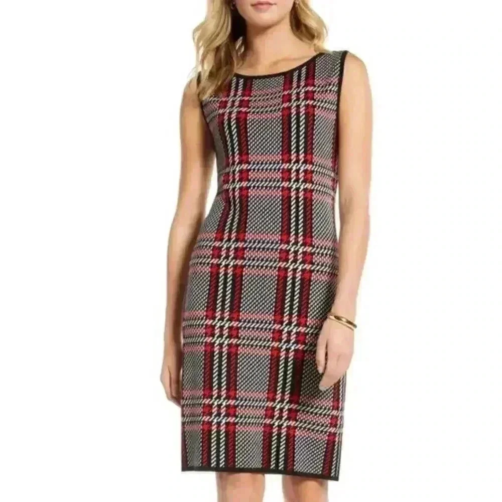 1901 Plaid Houndstooth Sweater Dress Small